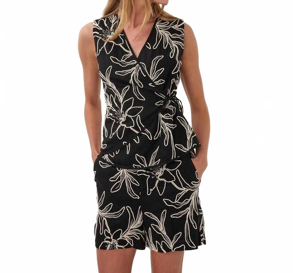 NEW ESQUALO wrap over flower embroidered top in black